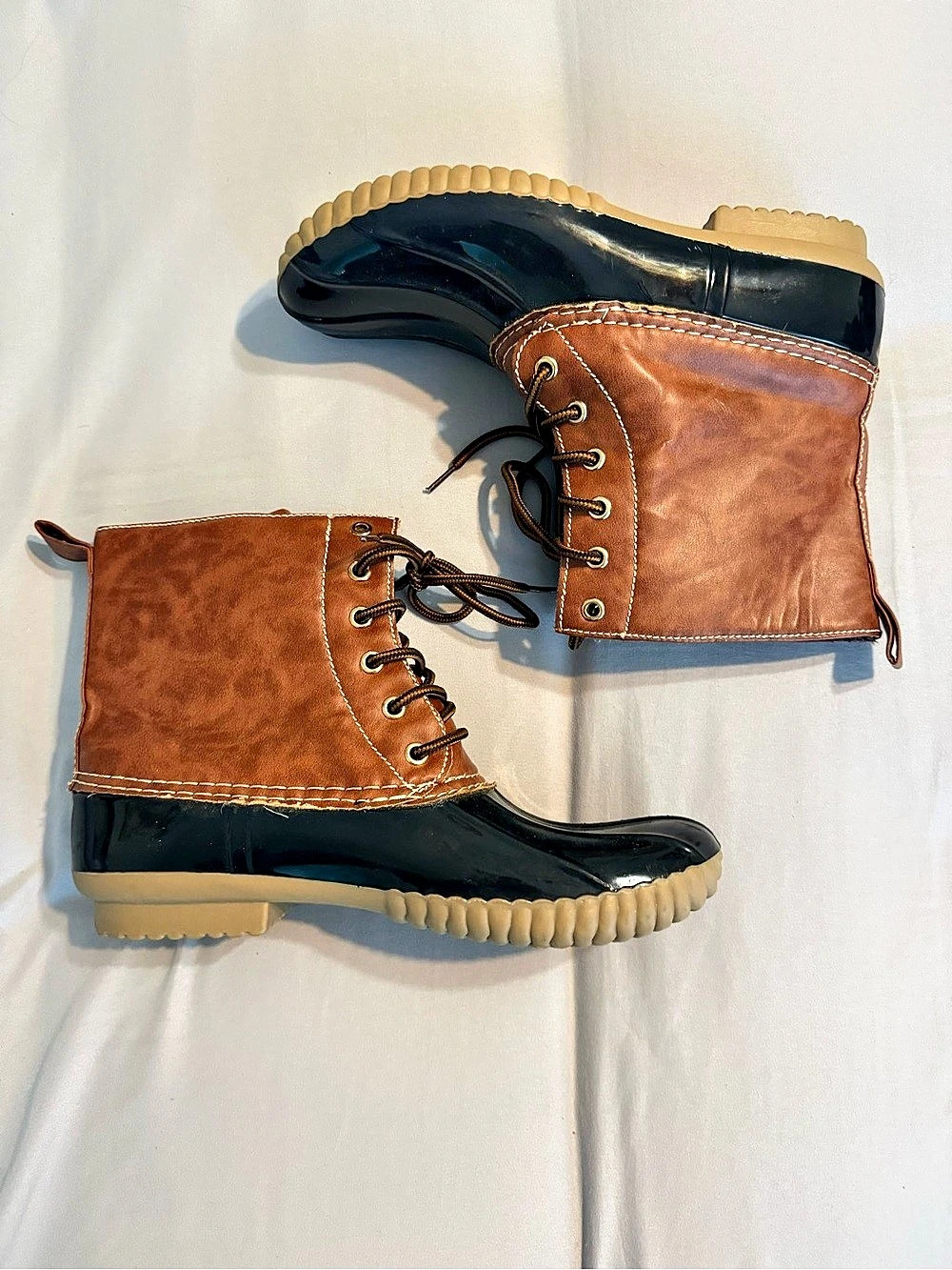 Yoki Dylan Women's Duck Boots Brown Black Waterproof Winter Rain Lace Up Sz 9
